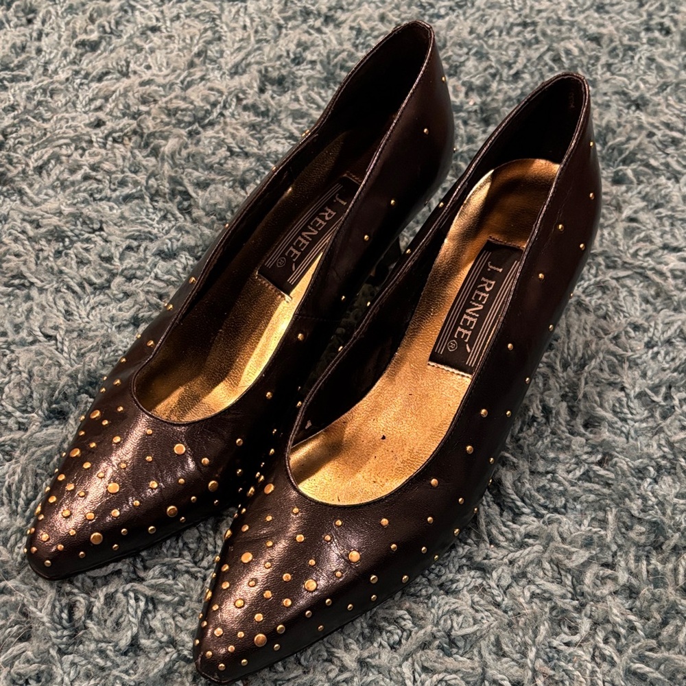 Vintage J.Renee Black and Gold Studded Heels